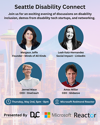 A flyer for Seattle Disability Connect, showing the speakers.