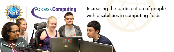 AccessComputing Newsletter header, with students looking at a computer and the NSF + AccessComputing logo.