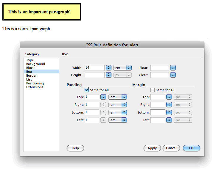 Snapshot of CSS Styles panel in Dreamweaver CS5