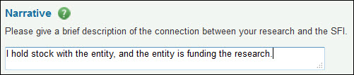Screenshot of narrative section in FIDS