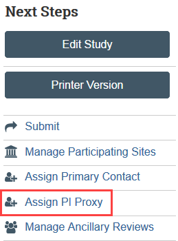 screenshot of the Assign PI Proxy action