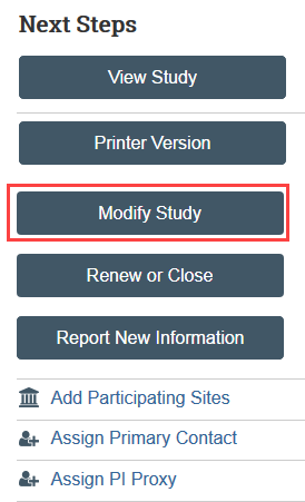 screenshot of the Modify Study button