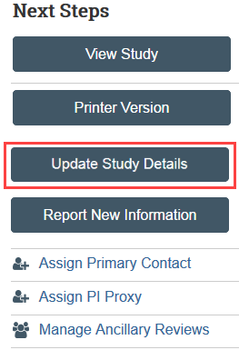 screenshot of the update study details button