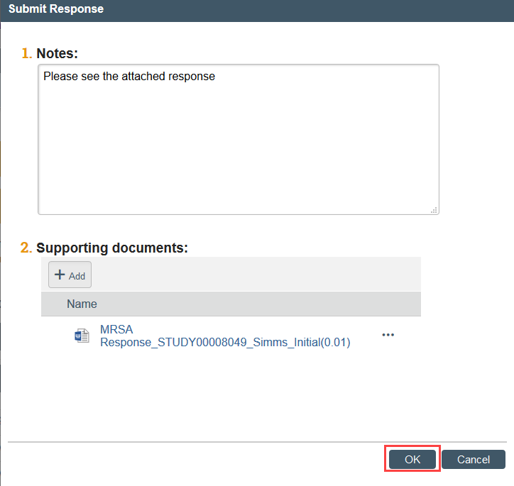 Screenshot of the Submit Response window in Zipline