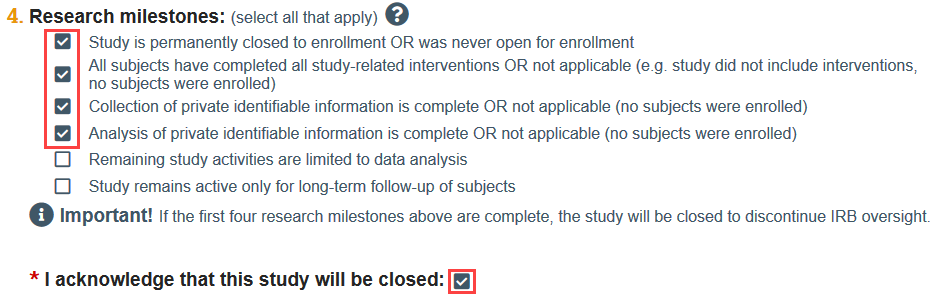 screenshot of a study closure request