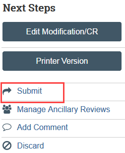 Screenshot of the submit button for a continuing review