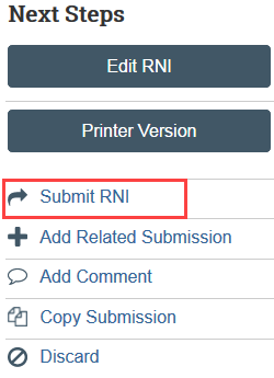 screenshot of the submit RNI action in Zipline