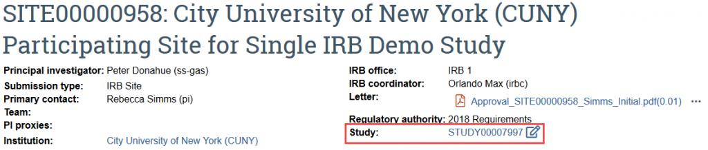 study link in site record