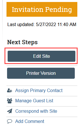 screenshot of the edit site button in Zipline