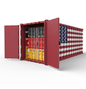 Shipping Container with American flag painted on it