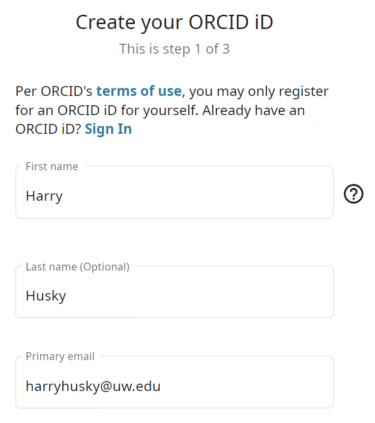 ORCID Registration - Initial