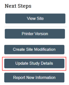 screenshot of the update study details button