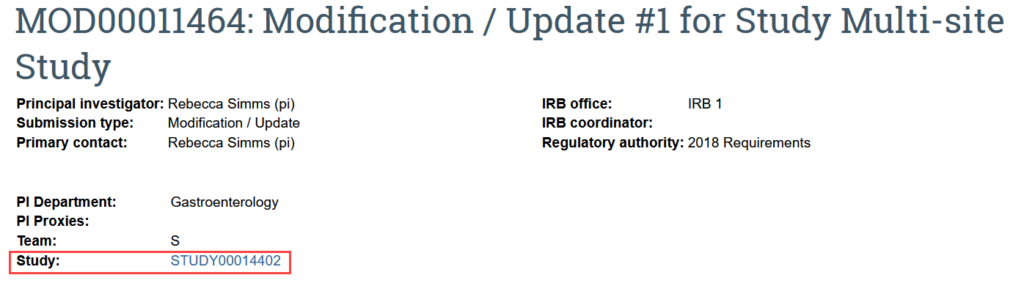 link to the parent study in the modification record