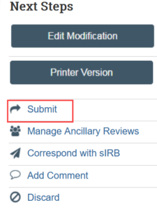 screenshot of the submit site modification button in Zipline